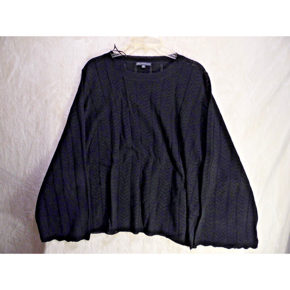 Adrianna Papell Sweater 2XL Black Pointelle Stitch scallop-cuffed bell‎ sleeve - Picture 2 of 11